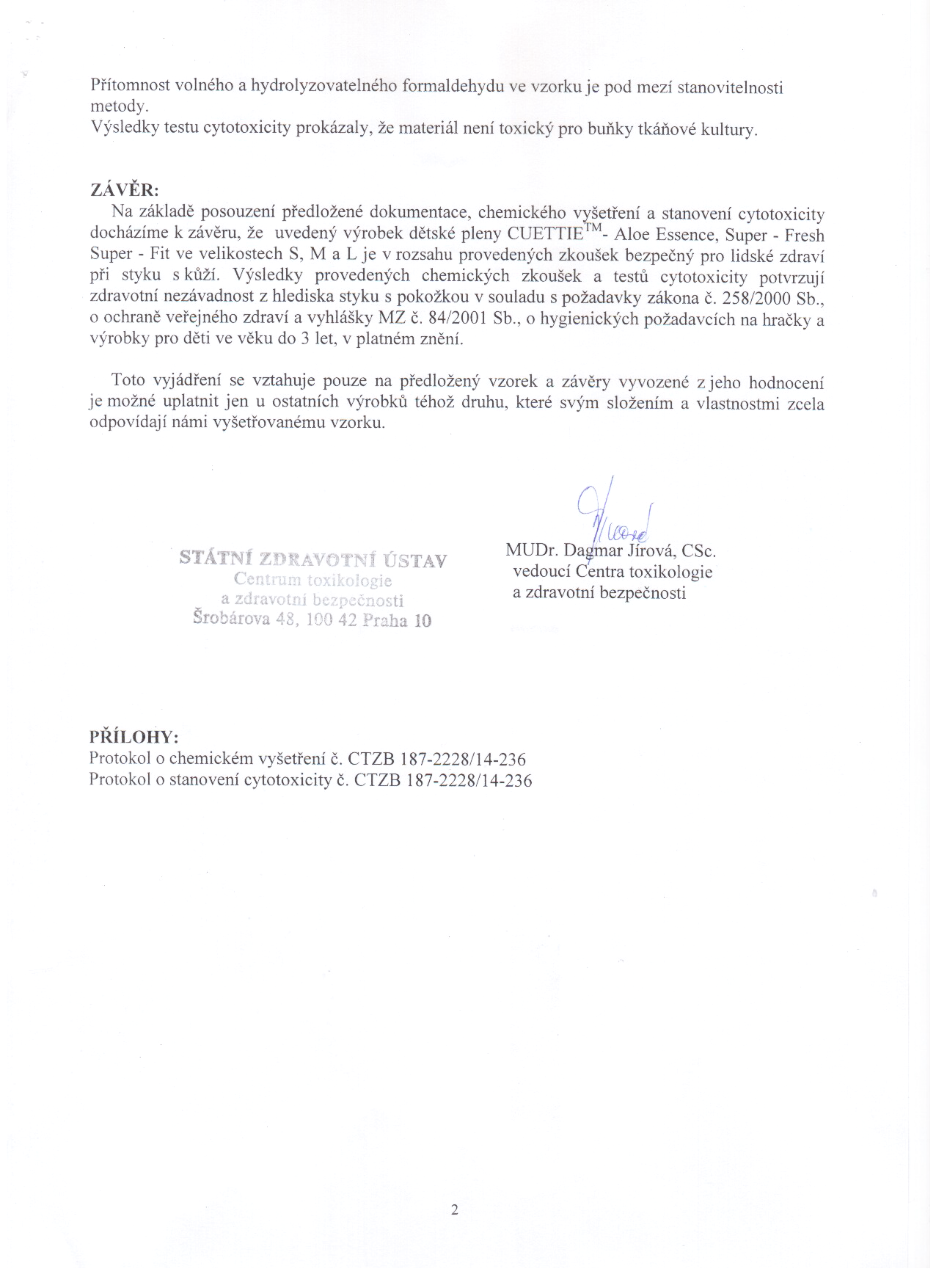 Odborný posudek SZU pleny 2 o zdravotní nezávadnosti