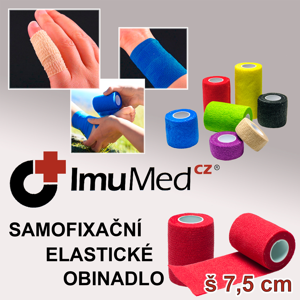 ImuMedCZ samofixační elastické obinadlo 7,5cm x 4,5m ČERVENÁ barva