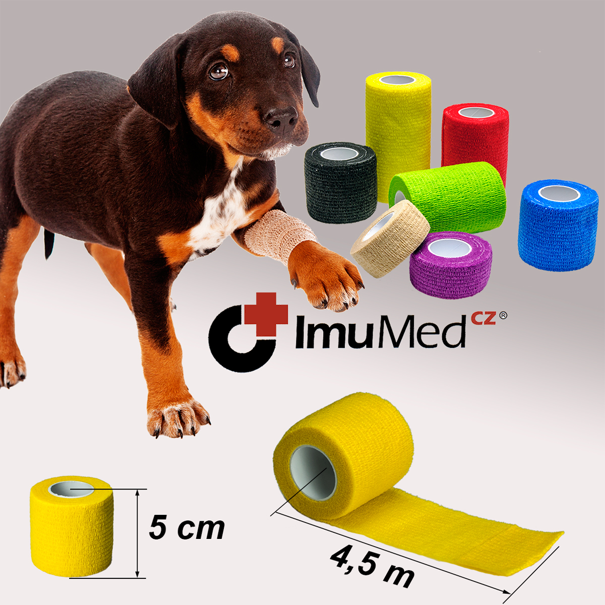 ImuMedCZ obinadlo elastické pro psy  5 cm x 4,5 m žluté