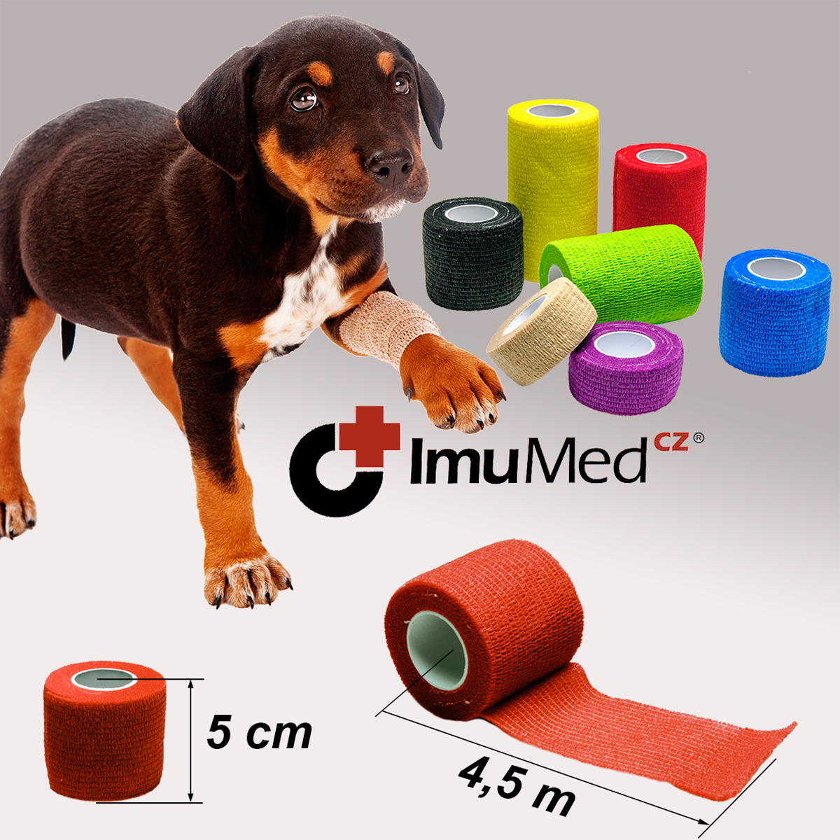 ImuMedCZ obinadlo elastické pro psy  5 cm x 4,5 m červené