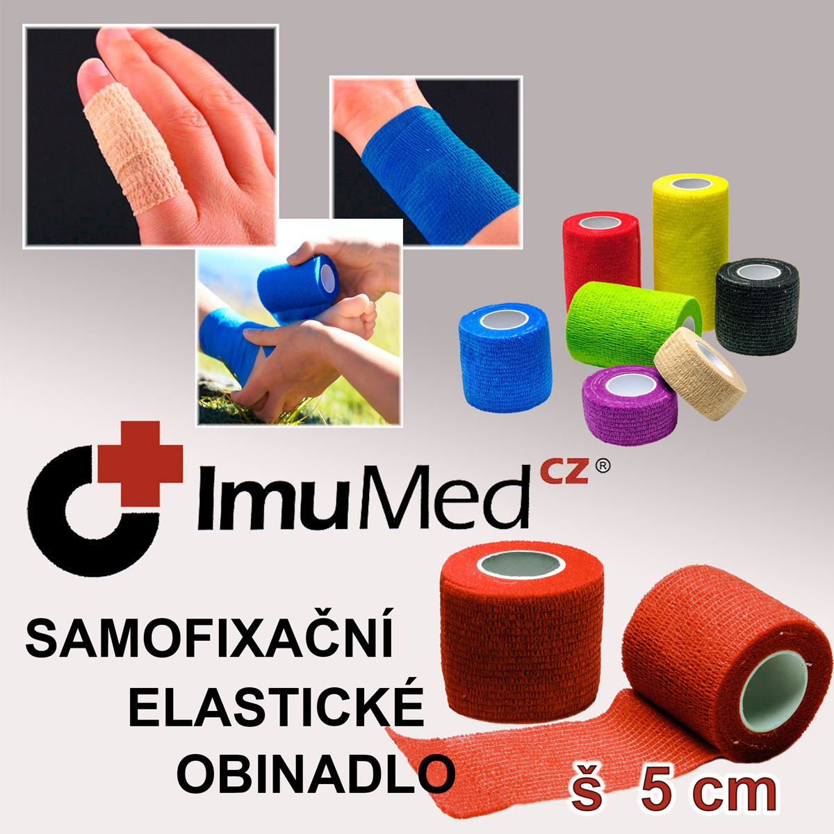 ImuMedCZ samofixační elastické obinadlo 5cm x 4,5m ČERVENÁ barva