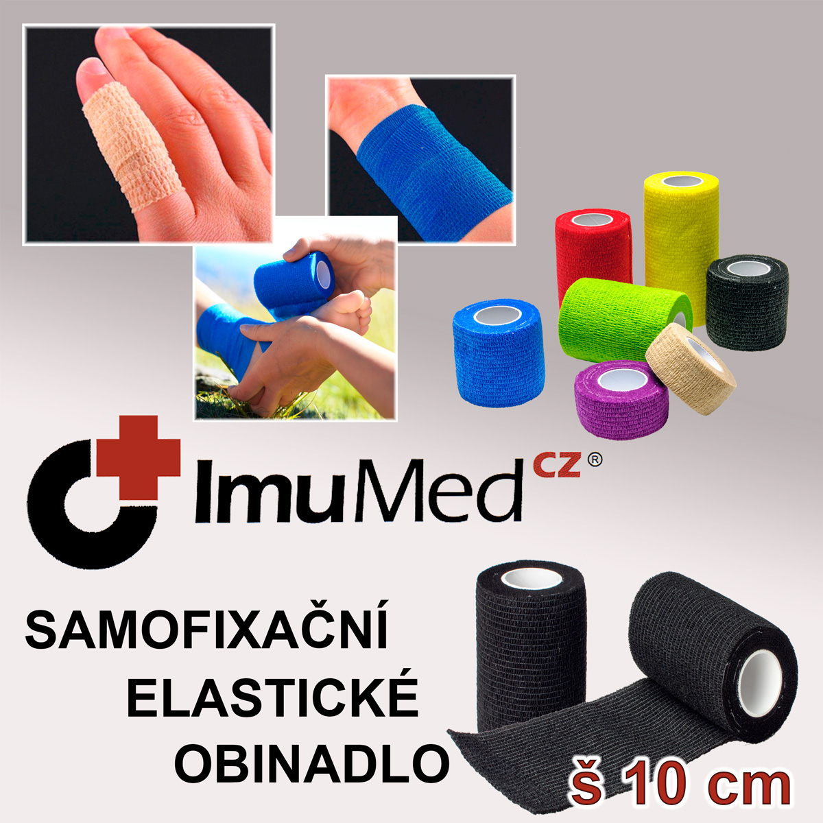 ImuMedCZ samofixační elastické obinadlo 10 cm x 4,5 m ČERNÁ barva