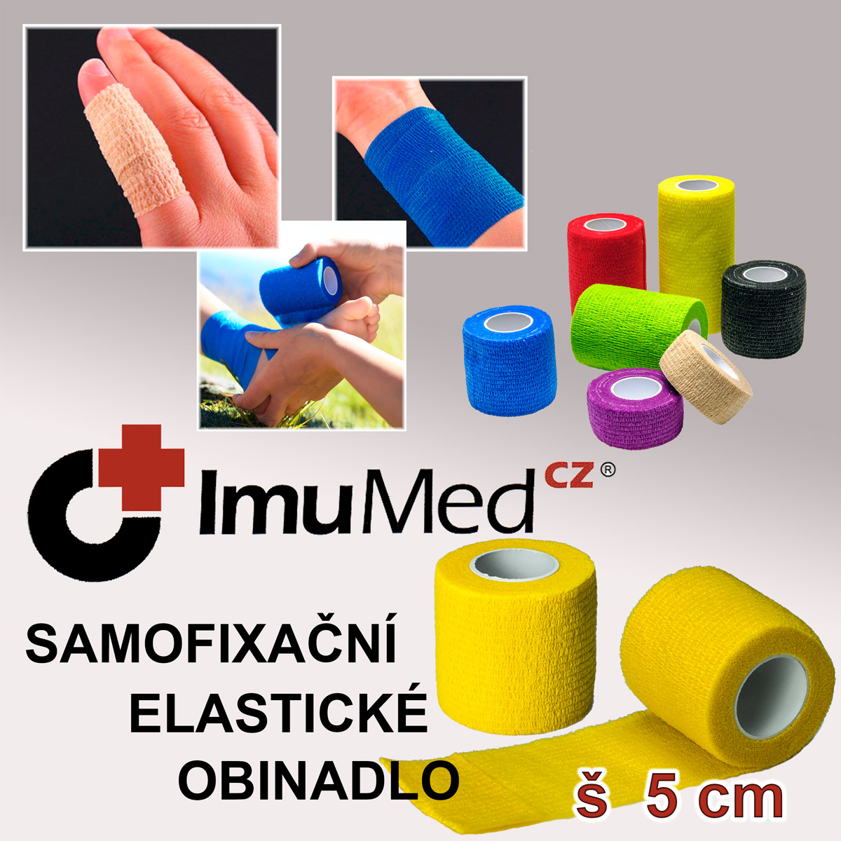 ImuMedCZ samofixační elastické obinadlo 5 cm x 4,5 m ŽLUTÁ barva