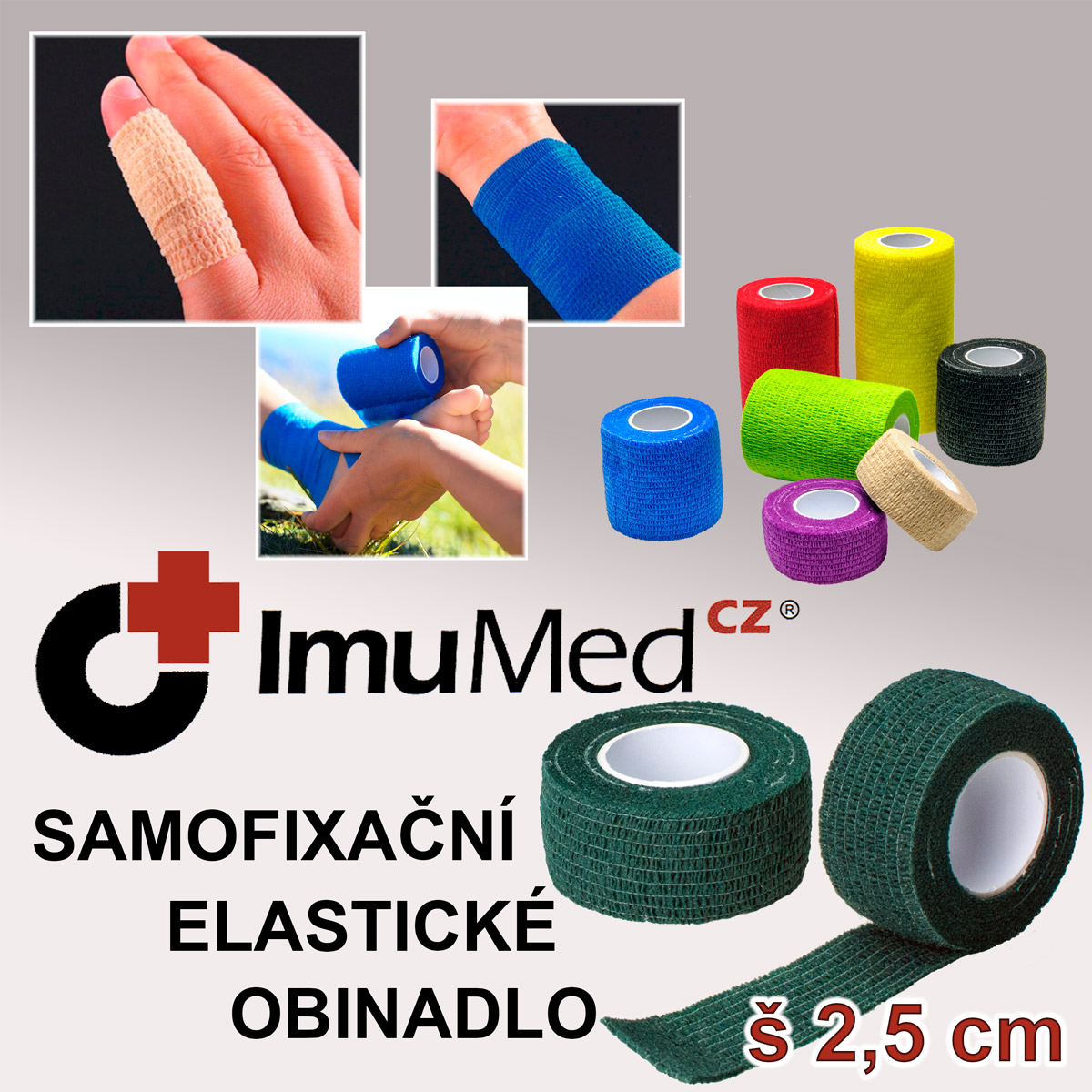 ImuMedCZ samofixační elastické obinadlo 2,5 cm x 4,5 m ZELENÁ barva