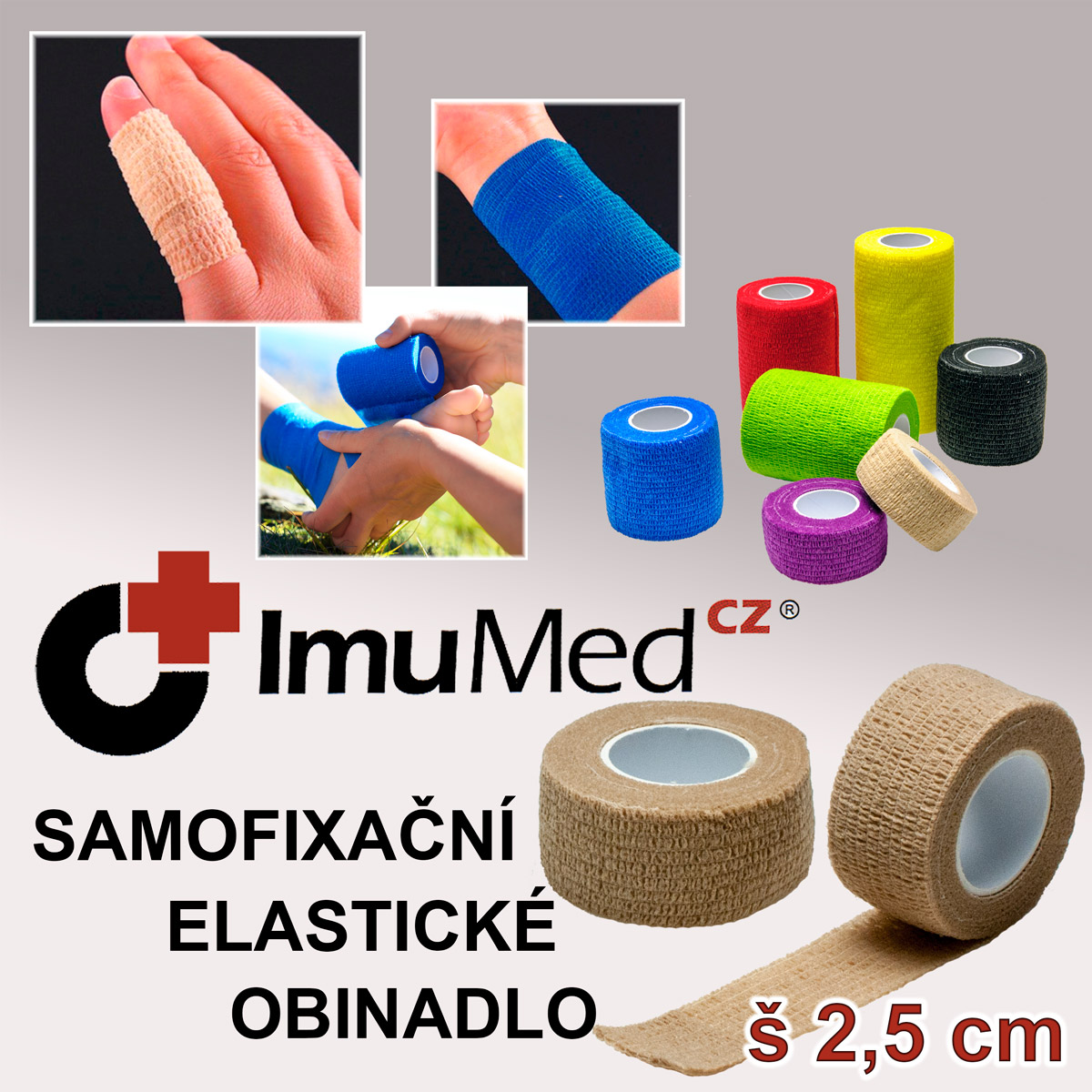 ImuMedCZ samofixační elastické obinadlo 2,5 cm x 4,5 m TĚLOVÁ barva